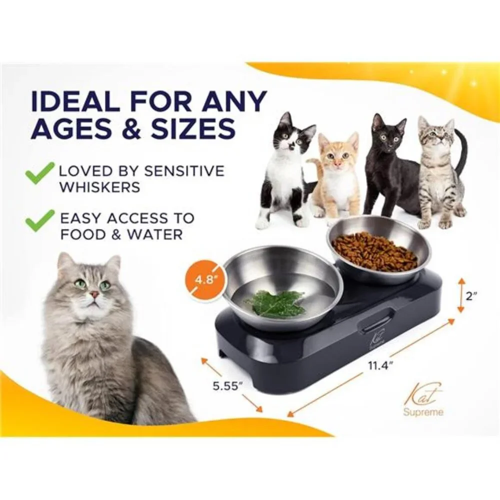 Cat Food Bowl - Cat Bowls for Indoor Cats, Set of 2 Stainless Steel Cat Bowls